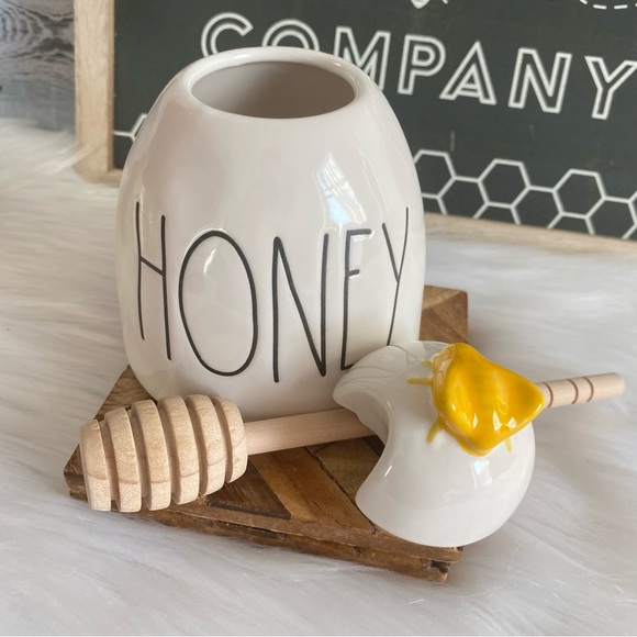 Rae Dunn HONEY Pot With Wooden Dipper! - Picture 7 of 8
